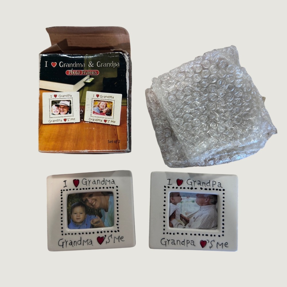 I Love Grandma & Grandpa Ceramic Photo Frames Set of 2 White Square Mini 3755